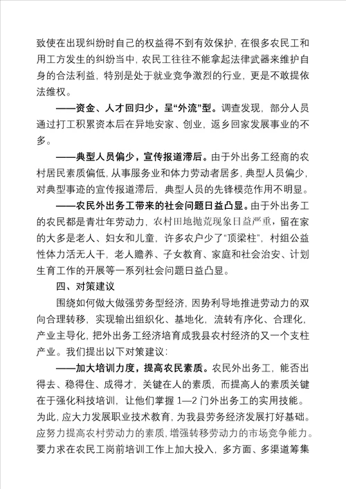 外出务工人员调查统计分析情况汇报