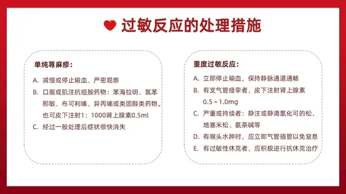 红色插画简约风输血不良反应的标准和处理措施知识科普PPT模板护理不良事件