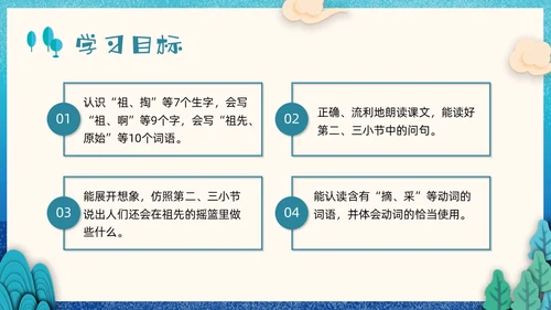 蓝色剪纸小学语文二年级下册PPT课件祖先的摇篮PPT模板宣小学语文二年级下册课件