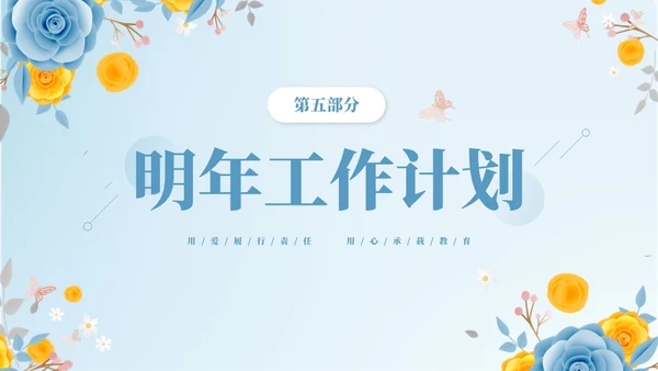 蓝色立体花卉教师年终工作总结工作汇报工作计划PPT年终总结