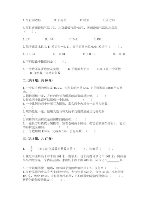 人教版小升初数学模拟试卷及参考答案（模拟题）.docx