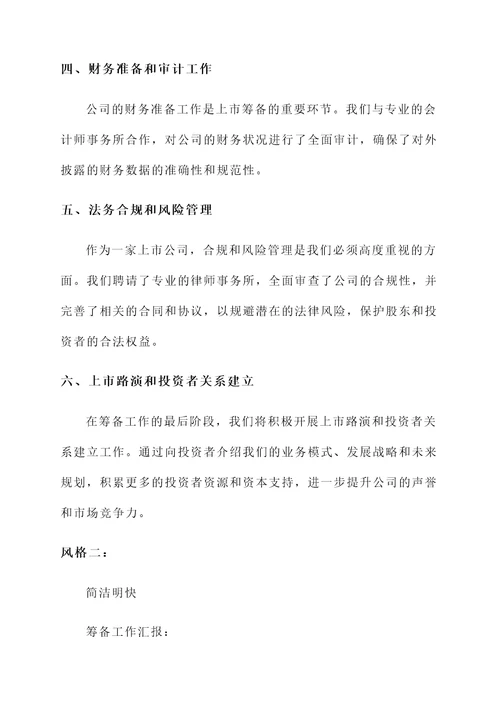 新上市公司筹备工作汇报