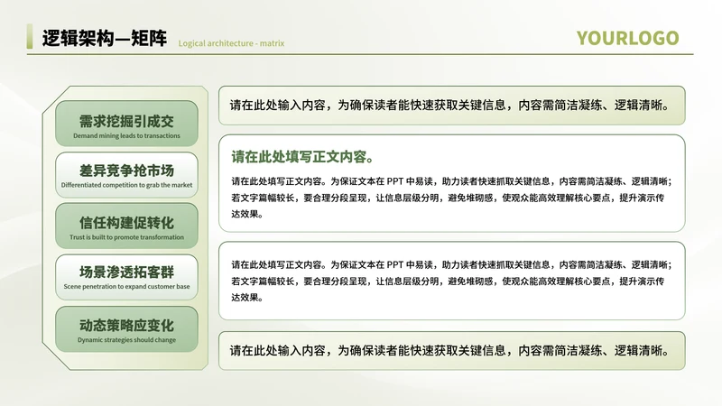 绿色商务风5项矩阵PPT单页