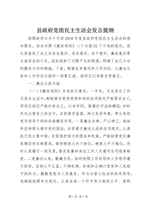 县政府党组民主生活会发言提纲.docx