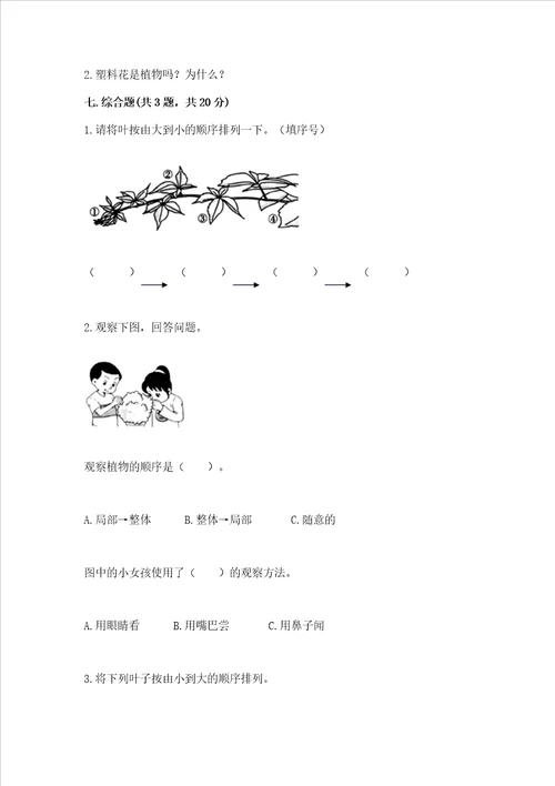 教科版科学一年级上册第一单元植物测试卷附答案培优b卷