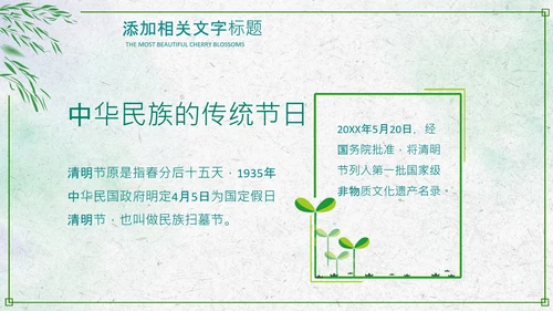 绿色小清新清明节文化习俗介绍主题班会ppt模板