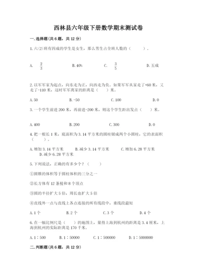 西林县六年级下册数学期末测试卷附精品答案.docx