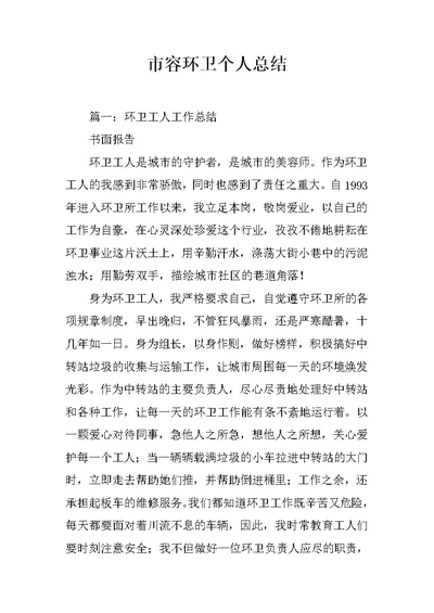 市容环卫个人总结