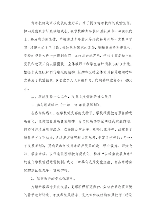 中学党支部工作总结汇报优异范文