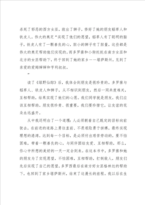小学生路野仙踪读后感范文