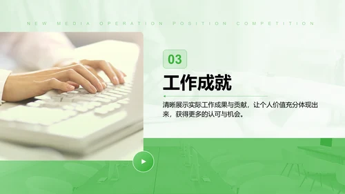 绿色简约风新媒体运营岗位竞聘PPT模板