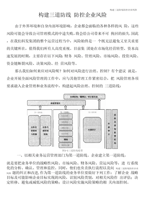 构建三道防线防控企业风险