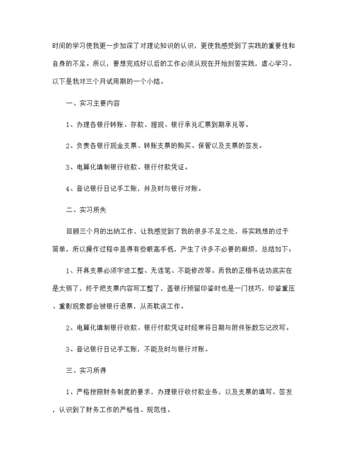 2022出纳实习期个人工作总结5篇范文