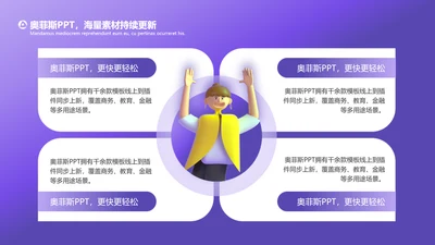 紫色3d风并列关系4项PPT单页