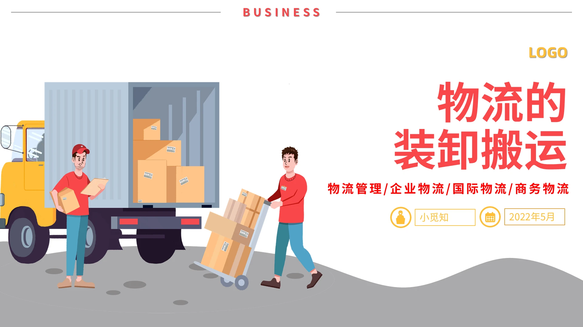 红黄色卡通风格物流的装卸搬运PPT工作培训PPT物流——装卸搬运