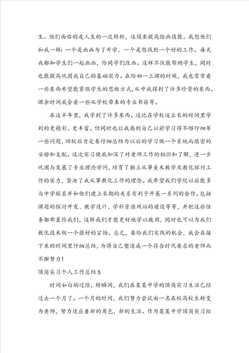 顶岗实习个人工作总结