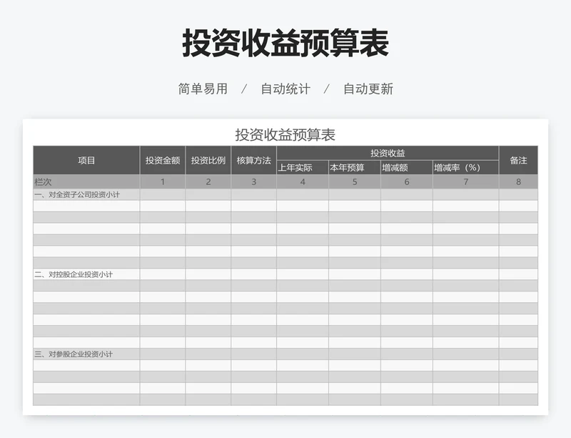 投资收益预算表