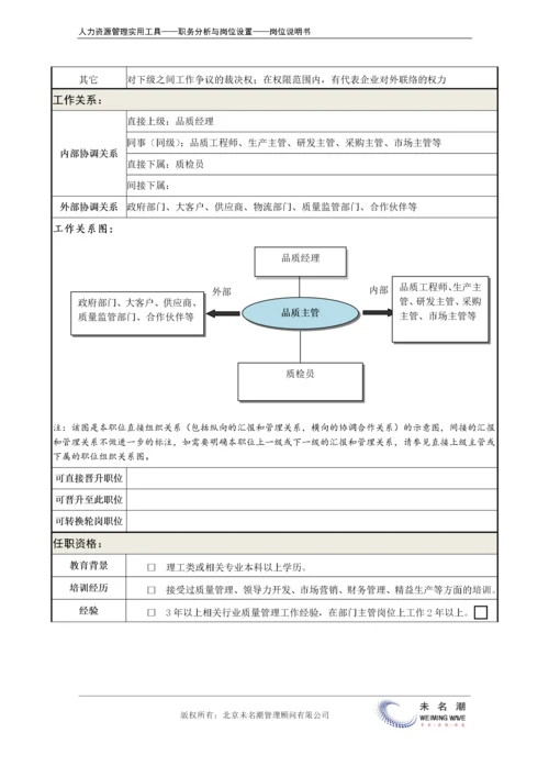 岗位说明书：品质主管.docx