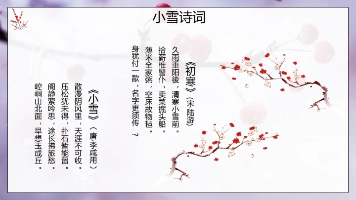 唯美简约小雪节气雪景二十四节气介绍PPT模板