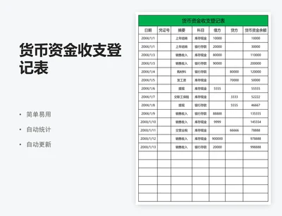 货币资金收支登记表