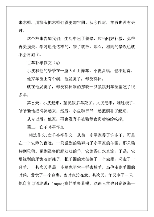 2022年亡羊补牢作文300字5篇