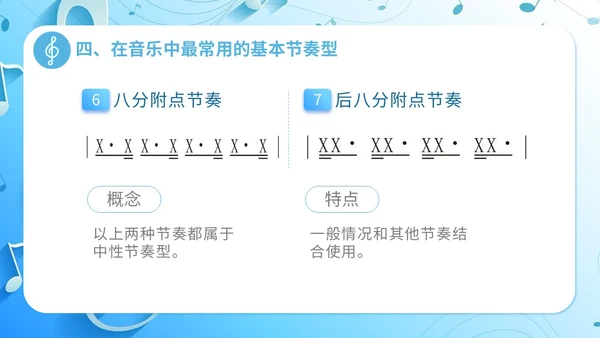 简约浅蓝色音乐课堂的节奏训练音乐PPT课件