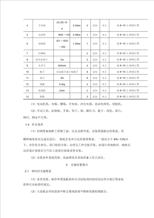 轻钢龙骨隔断墙施工工艺标准19420 6608