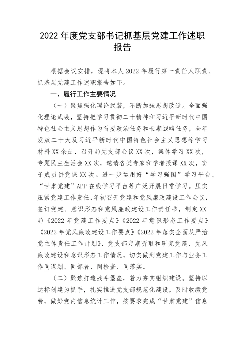 【述职报告】2022年度党支部书记抓基层党建工作述职报告.docx