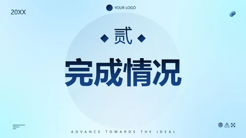 蓝色极简渐变弥散几何形状总结汇报述职报告PPT模板