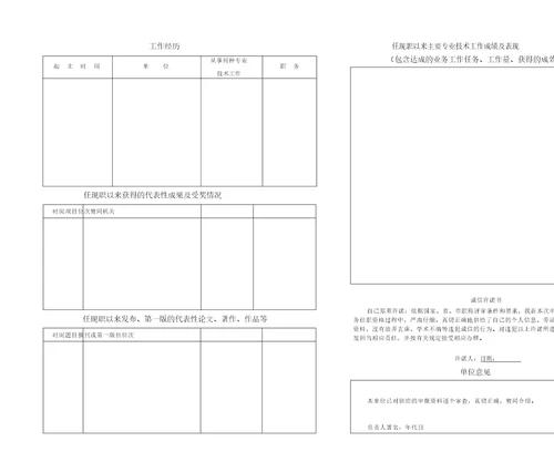 山东省专业技术职称评审表正反面打印一式三份