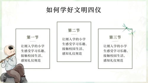 绿色水墨中国风八礼四仪主题班会带内容PPT模板