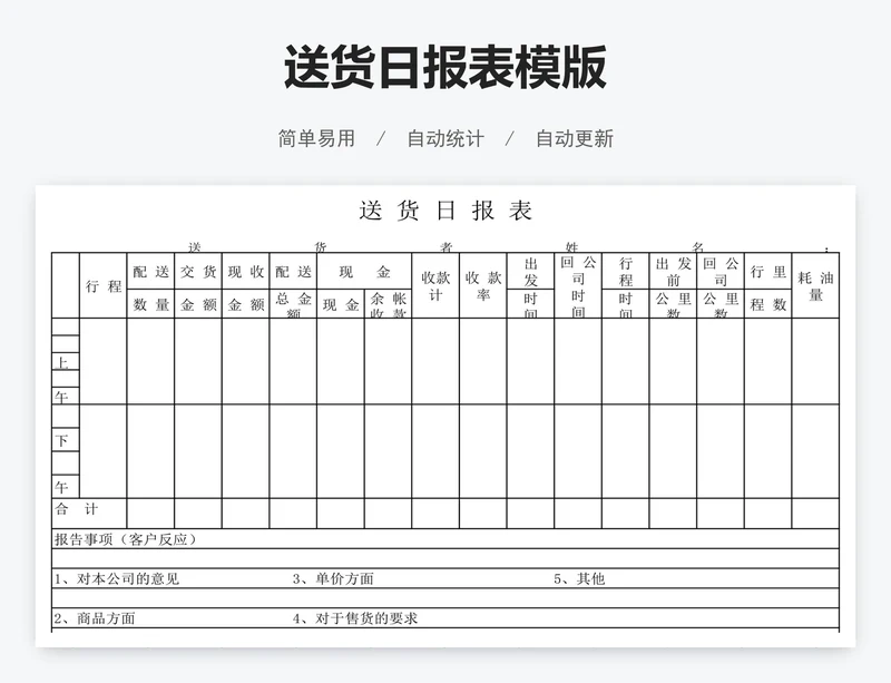 送货日报表模版