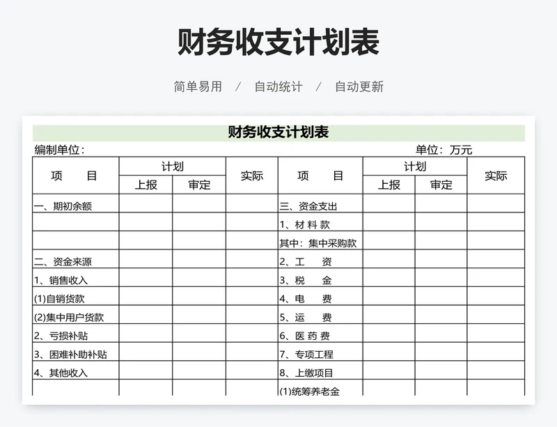 财务收支计划表