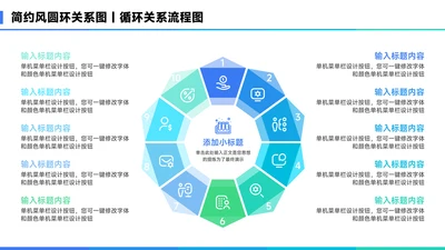 蓝色简约风10项圆环关系图PPT