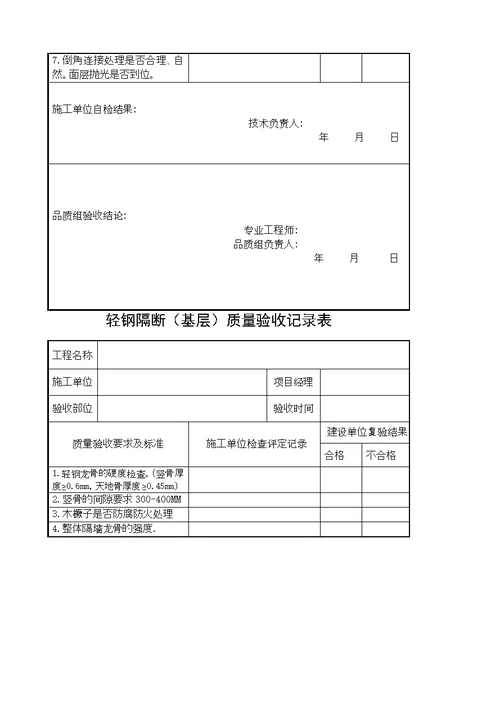 精装修验收表格