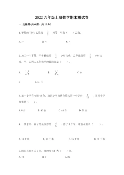 2022六年级上册数学期末测试卷及完整答案【名师系列】.docx