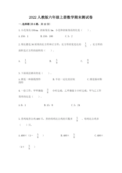 2022人教版六年级上册数学期末测试卷下载.docx