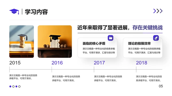 长春花蓝简约风通用学习总结PPT模板