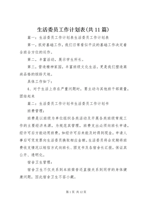 生活委员工作计划表(共11篇) (2).docx