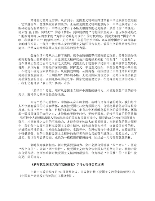 新时代爱国主义教育实施纲要学习心得体会范文10篇