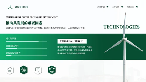绿色商务企业能源风力发电宣传通用PPT模板