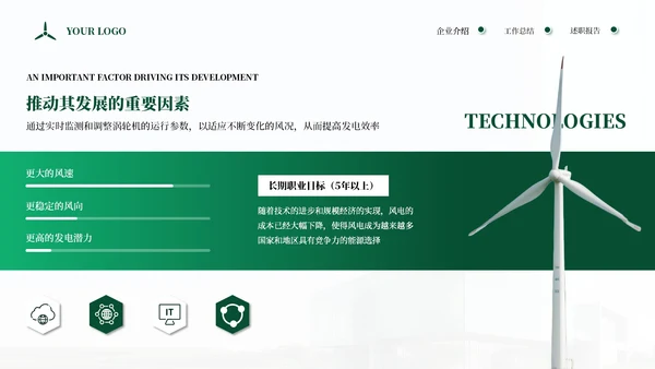绿色商务企业能源风力发电宣传通用PPT模板
