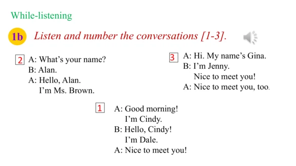 Unit 1 第一课时Section A (1a-2d）课件【大单元教学】人教版七年级英语上册Uni