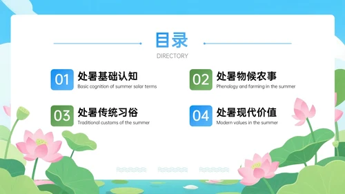 蓝绿色插画处暑节气PPT模板