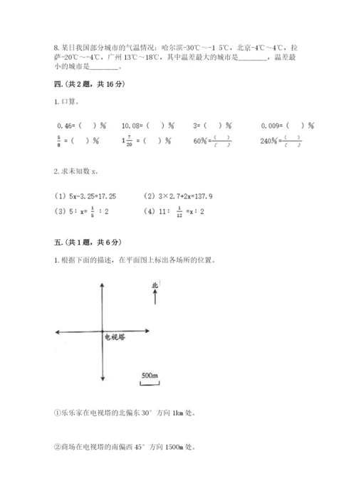 小学六年级数学摸底考试题精品【基础题】.docx