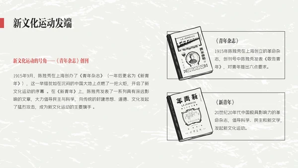 红黑色插画简约陈独秀人物介绍教学课件