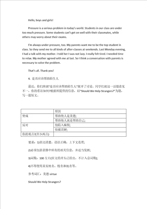 2017中考英语写作20个热点话题含经典范文