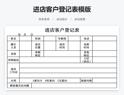 进店客户登记表模版