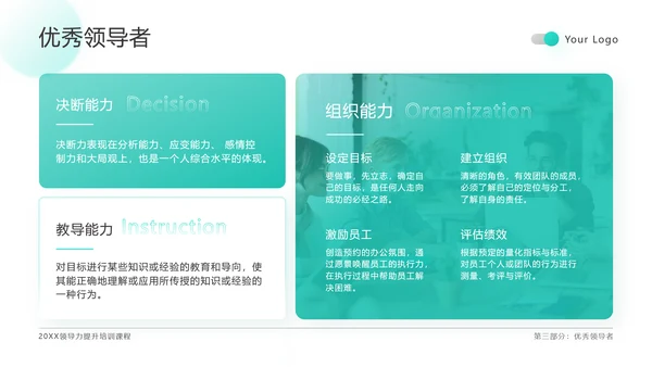 绿色扁平领导力培训通用PPT模板