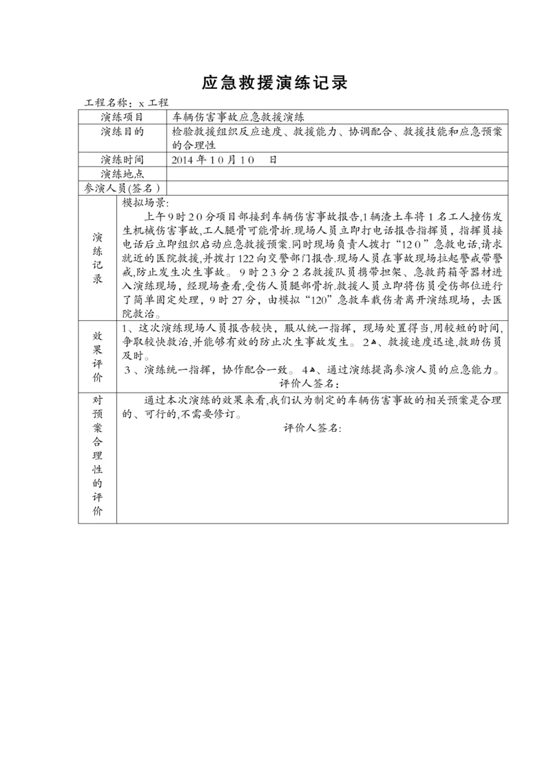 车辆伤害应急救援演练记录.docx